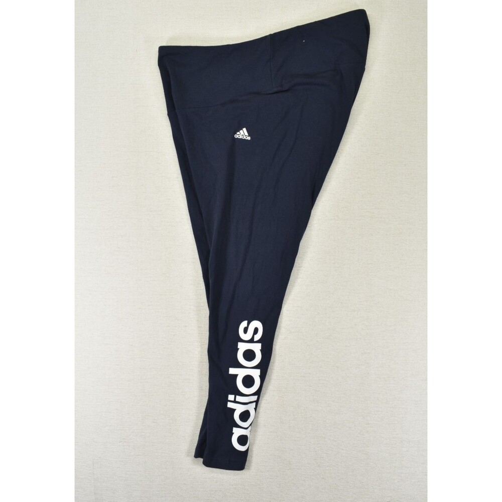 Adidas Womens Navy Blue Cotton Leggings Big Logo High Rise Ankle Wide Band 3X